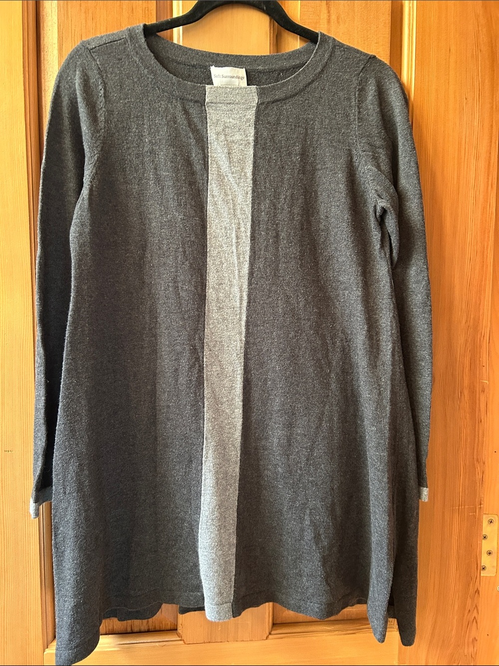 Soft Surroundings Two-Tone Gray Tunic Crewneck Swing Sweater